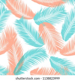 Vector Coconut Tree. Tropical Seamless Pattern with Palm Leaf. Exotic Jungle Plants Abstract Background. Simple Silhouette of Tropic Leaves. Trendy Coconut Tree Branches for Textile, Fabric, Wallpaper