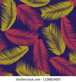 Vector Coconut Tree. Tropical Seamless Pattern with Palm Leaf. Exotic Jungle Plants Abstract Background. Simple Silhouette of Tropic Leaves. Trendy Coconut Tree Branches for Textile, Fabric, Wallpaper