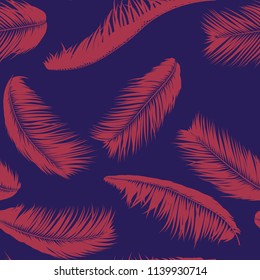 Vector Coconut Tree. Tropical Seamless Pattern with Palm Leaf. Exotic Jungle Plants Abstract Background. Simple Silhouette of Tropic Leaves. Trendy Coconut Tree Branches for Textile, Fabric, Wallpaper