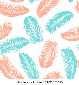 Vector Coconut Tree. Tropical Seamless Pattern with Palm Leaf. Exotic Jungle Plants Abstract Background. Simple Silhouette of Tropic Leaves. Trendy Coconut Tree Branches for Textile, Fabric, Wallpaper