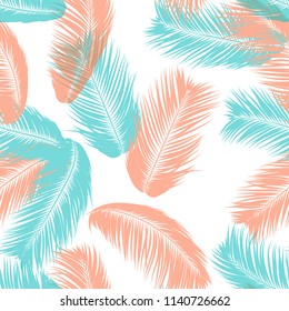 Vector Coconut Tree. Tropical Seamless Pattern with Palm Leaf. Exotic Jungle Plants Abstract Background. Simple Silhouette of Tropic Leaves. Trendy Coconut Tree Branches for Textile, Fabric, Wallpaper