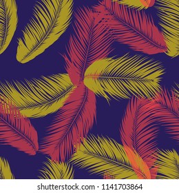 Vector Coconut Tree. Tropical Seamless Pattern with Palm Leaf. Exotic Jungle Plants Abstract Background. Simple Silhouette of Tropic Leaves. Trendy Coconut Tree Branches for Textile, Fabric, Wallpaper