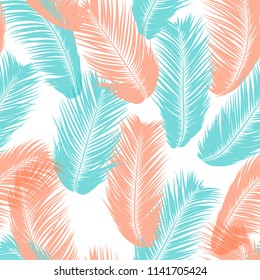 Vector Coconut Tree. Tropical Seamless Pattern with Palm Leaf. Exotic Jungle Plants Abstract Background. Simple Silhouette of Tropic Leaves. Trendy Coconut Tree Branches for Textile, Fabric, Wallpaper
