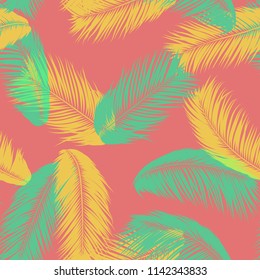 Vector Coconut Tree. Tropical Seamless Pattern with Palm Leaf. Exotic Jungle Plants Abstract Background. Simple Silhouette of Tropic Leaves. Trendy Coconut Tree Branches for Textile, Fabric, Wallpaper