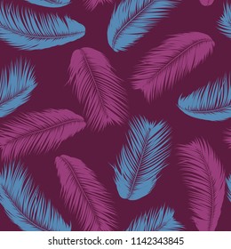 Vector Coconut Tree. Tropical Seamless Pattern with Palm Leaf. Exotic Jungle Plants Abstract Background. Simple Silhouette of Tropic Leaves. Trendy Coconut Tree Branches for Textile, Fabric, Wallpaper