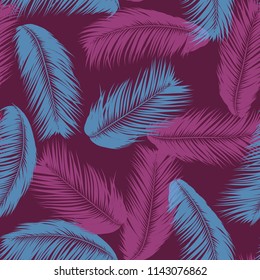 Vector Coconut Tree. Tropical Seamless Pattern with Palm Leaf. Exotic Jungle Plants Abstract Background. Simple Silhouette of Tropic Leaves. Trendy Coconut Tree Branches for Textile, Fabric, Wallpaper