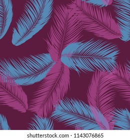 Vector Coconut Tree. Tropical Seamless Pattern with Palm Leaf. Exotic Jungle Plants Abstract Background. Simple Silhouette of Tropic Leaves. Trendy Coconut Tree Branches for Textile, Fabric, Wallpaper