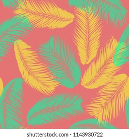 Vector Coconut Tree. Tropical Seamless Pattern with Palm Leaf. Exotic Jungle Plants Abstract Background. Simple Silhouette of Tropic Leaves. Trendy Coconut Tree Branches for Textile, Fabric, Wallpaper