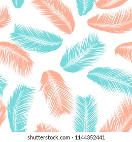 Vector Coconut Tree. Tropical Seamless Pattern with Palm Leaf. Exotic Jungle Plants Abstract Background. Simple Silhouette of Tropic Leaves. Trendy Coconut Tree Branches for Textile, Fabric, Wallpaper