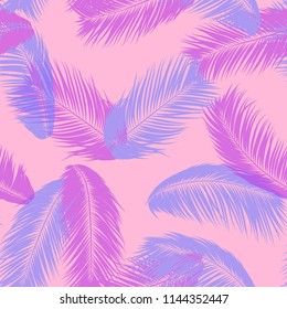 Vector Coconut Tree. Tropical Seamless Pattern with Palm Leaf. Exotic Jungle Plants Abstract Background. Simple Silhouette of Tropic Leaves. Trendy Coconut Tree Branches for Textile, Fabric, Wallpaper