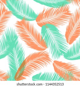 Vector Coconut Tree. Tropical Seamless Pattern with Palm Leaf. Exotic Jungle Plants Abstract Background. Simple Silhouette of Tropic Leaves. Trendy Coconut Tree Branches for Textile, Fabric, Wallpaper