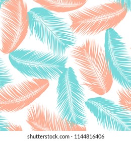 Vector Coconut Tree. Tropical Seamless Pattern with Palm Leaf. Exotic Jungle Plants Abstract Background. Simple Silhouette of Tropic Leaves. Trendy Coconut Tree Branches for Textile, Fabric, Wallpaper