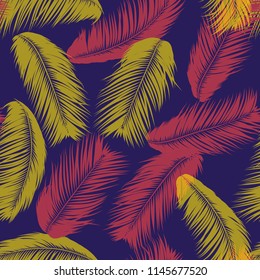 Vector Coconut Tree. Tropical Seamless Pattern with Palm Leaf. Exotic Jungle Plants Abstract Background. Simple Silhouette of Tropic Leaves. Trendy Coconut Tree Branches for Textile, Fabric, Wallpaper