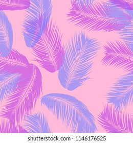 Vector Coconut Tree. Tropical Seamless Pattern with Palm Leaf. Exotic Jungle Plants Abstract Background. Simple Silhouette of Tropic Leaves. Trendy Coconut Tree Branches for Textile, Fabric, Wallpaper