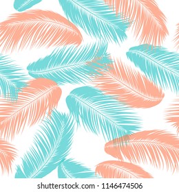 Vector Coconut Tree. Tropical Seamless Pattern with Palm Leaf. Exotic Jungle Plants Abstract Background. Simple Silhouette of Tropic Leaves. Trendy Coconut Tree Branches for Textile, Fabric, Wallpaper