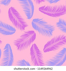 Vector Coconut Tree. Tropical Seamless Pattern with Palm Leaf. Exotic Jungle Plants Abstract Background. Simple Silhouette of Tropic Leaves. Trendy Coconut Tree Branches for Textile, Fabric, Wallpaper