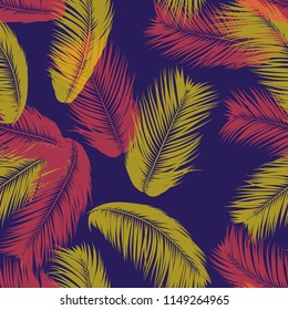 Vector Coconut Tree. Tropical Seamless Pattern with Palm Leaf. Exotic Jungle Plants Abstract Background. Simple Silhouette of Tropic Leaves. Trendy Coconut Tree Branches for Textile, Fabric, Wallpaper