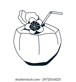 Vector Coconut Water Drink Cartoon Illustration Isolated