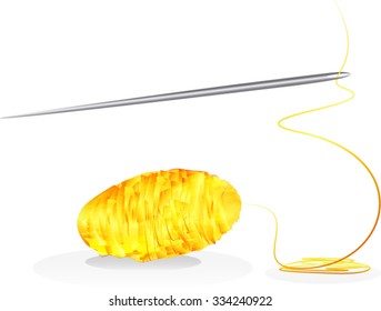 Vector cocoon silkworm, Illustration cocoon and needle isolated on white background.