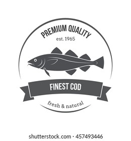 Vector cod fish emblem, label. Template for stores, markets, food packaging. Seafood illustration.