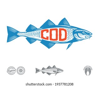 Vector cod fish label isolated on a white background