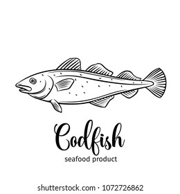 Vector codfish. Hand drawn icon badge fish for design seafood packaging and market.