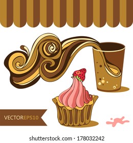 vector cofee cupcake cafe set on white background 