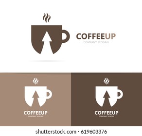 Vector of coffee and arrow up logo combination. Drink and growth symbol or icon. Unique cup and tea logotype design template.