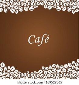 Fundo de café vetorial. Fundo quadrado decorativo com lugar para o seu texto. Monte composto de grãos de café estilizados.