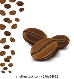 Vector coffee background. Decorative square background with place for your text. Mound composed from stylized coffee beans.