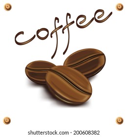 Vector coffee background. Decorative square background with place for your text. Mound composed from stylized coffee beans.