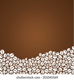 Vector coffee background. Decorative square background with place for your text. Mound composed from stylized coffee beans.