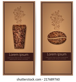 Vector coffee background with floral pattern elements. eps10