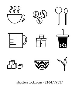 vector coffee bean and ice tea material and equipment icon set illustration