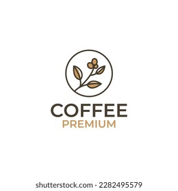 Vector coffee bean with leaf for natural cafe concept logo design illustration idea