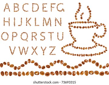 Vector coffee beans alphabet on a white background