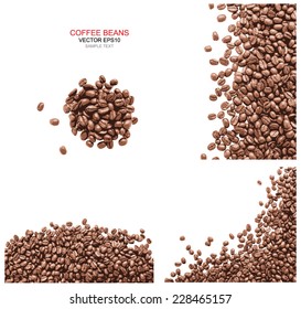 Vector coffee beans background collection with white area for copy space.