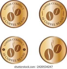 Vector coffee beans coins. Coffee metal currency. Coffee money. Coffee coins.