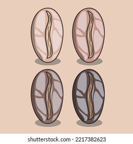 granos de café vectorial con niveles de color según el tiempo de fritura