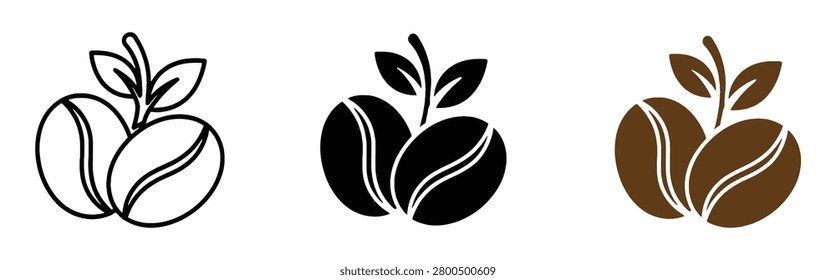 vector coffee beans icon. Coffee bean icon collection. Coffee bean isolated sign. Set of coffee bean icons in different colors and styles for design vector illustration.