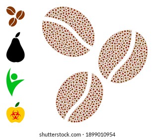 Vector coffee beans icon covid-2019 collage. Coffee beans mosaic is designed from small covid pathogen elements. Collage is done for health care illustrations.