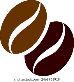 Vector coffee beans icon, two brown coffee beans