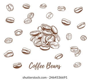 Ilustración de arte de línea de granos de Vector, combinación de granos de café de línea gráfica. Ideal para cualquier diseño, textil, arte, paredes, paquete