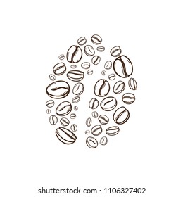 Vector Coffee beans. Outline Illustration isolated on white background