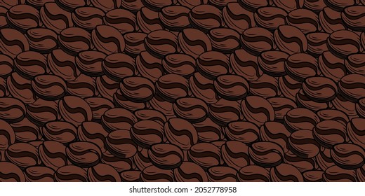 Vector Coffee beans Seamless pattern template, brown coffee color background, hand drawn illustration.