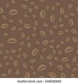 Vector Coffee Beans Seamless Pattern on Brown Background