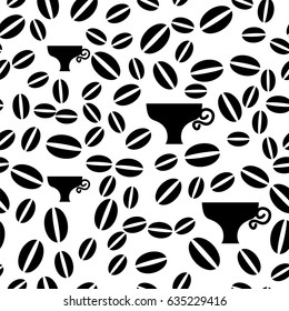Vector Coffee Beans Seamless Pattern on White Background