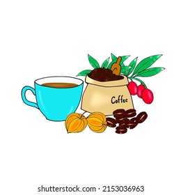 Vector coffee beans with white background.