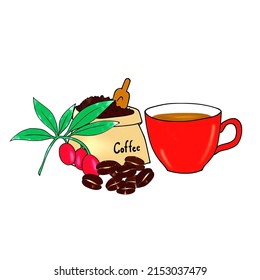 Vector coffee beans with white background.