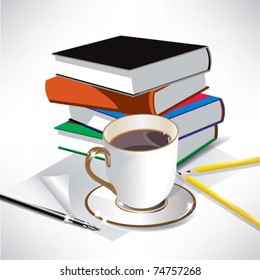 Vector coffee and books. workplace